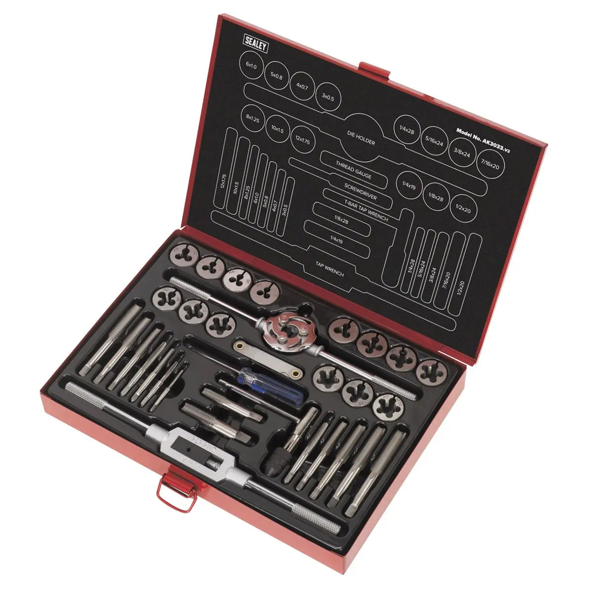 Sealey Tap & Die Set 33pc Split Dies Metric/UNF/BSP 