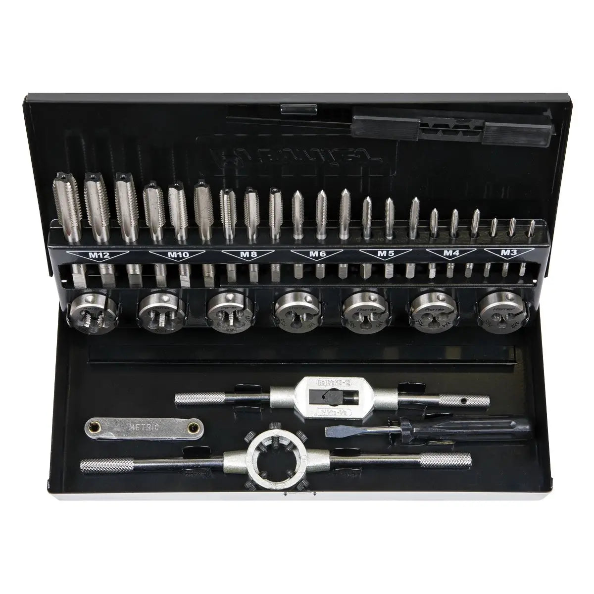 Sealey Tap and Die Set Metric 32 Piece Split Dies HSS 4341 M3-M12 Metal Case 