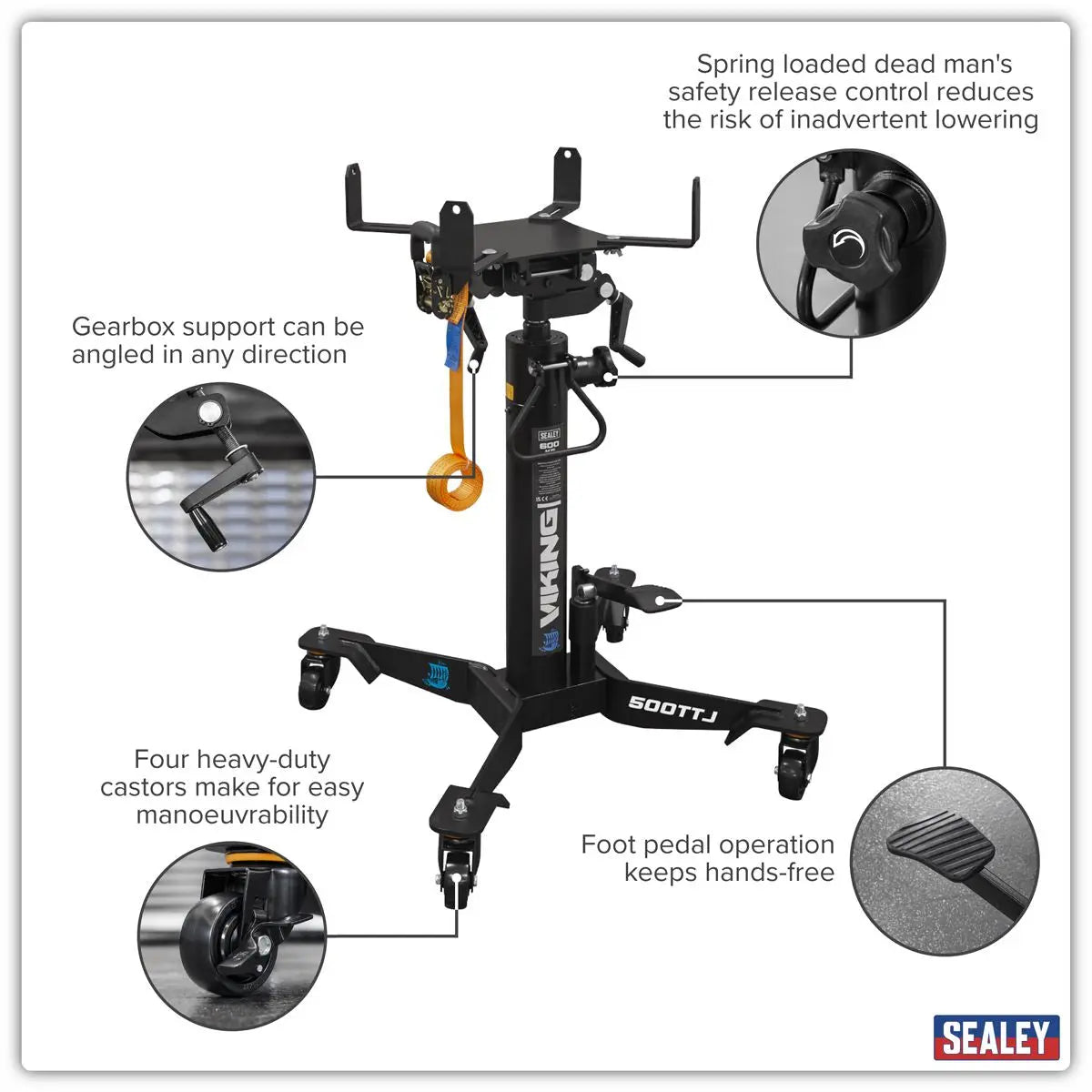 Sealey Telescopic Vertical Transmission Jack 600kg  White Rose Tools