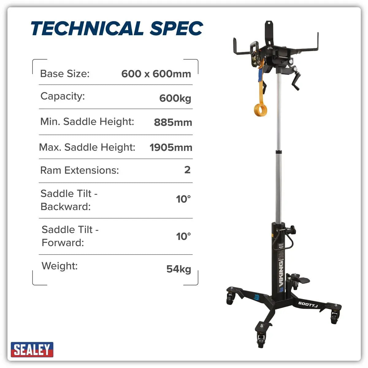 Sealey Telescopic Vertical Transmission Jack 600kg  White Rose Tools