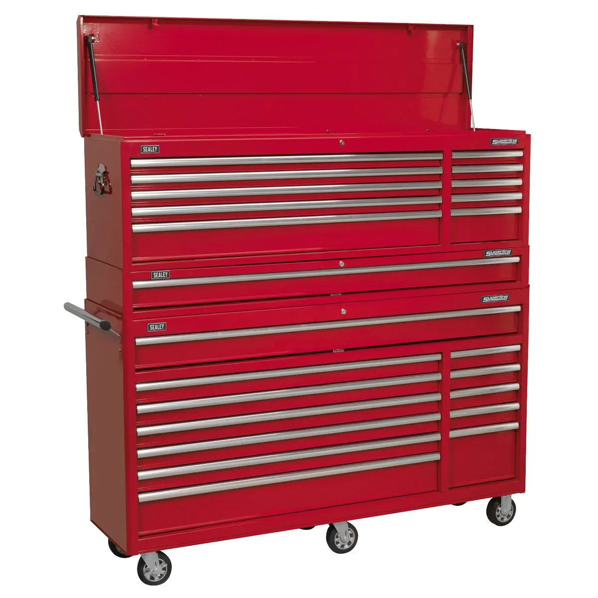 Sealey Topchest, Mid-Box Tool Chest & Rollcab Combination 23 Drawer with Ball-Bearing Slides - Red  White Rose Tools