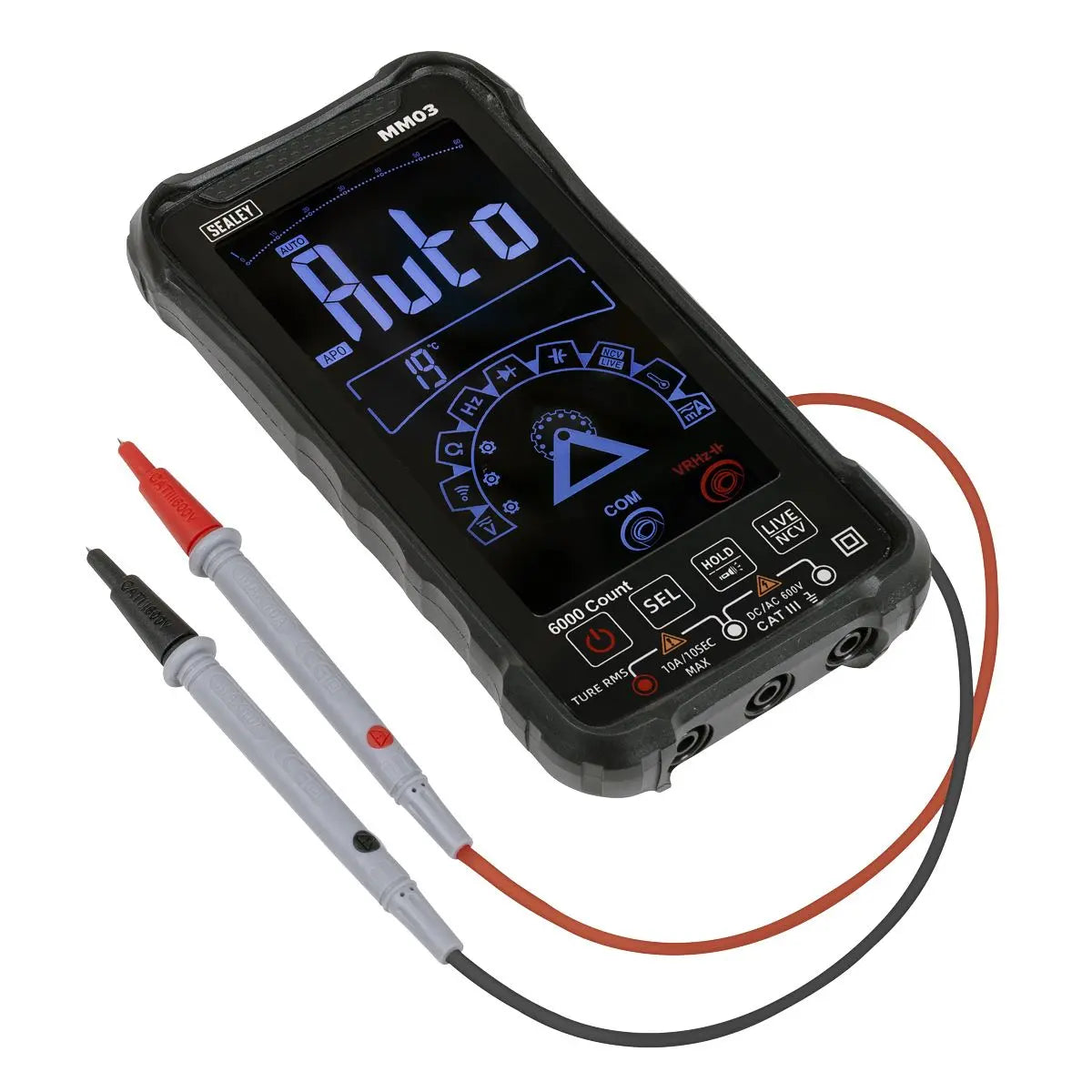 Sealey Touchscreen Rechargeable Auto-Ranging Digital Smart Multimeter 10-Function  White Rose Tools