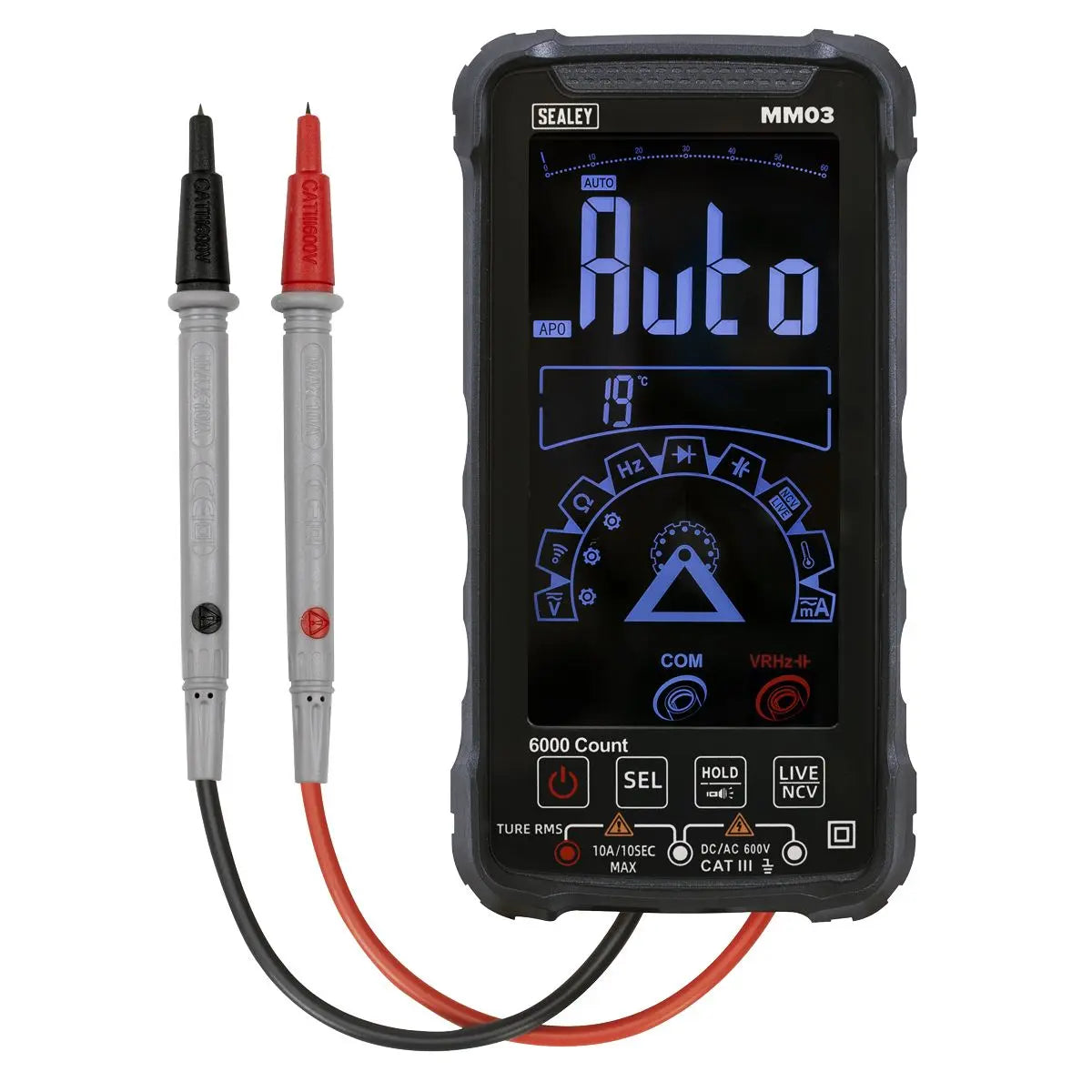 Sealey Touchscreen Rechargeable Auto-Ranging Digital Smart Multimeter 10-Function  White Rose Tools
