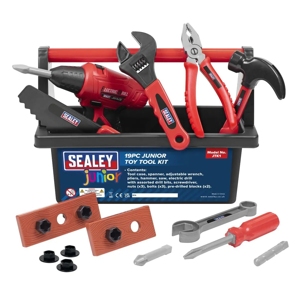 Sealey Toy Tool Kit Junior Child Childrens Drill Spanner Wrench Hammer 19pc  White Rose Tools