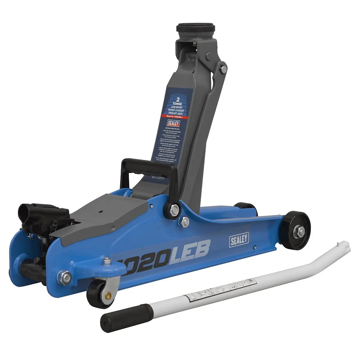Sealey Trolley Jack 2tonne Low Entry Short Chassis - Blue  White Rose Tools