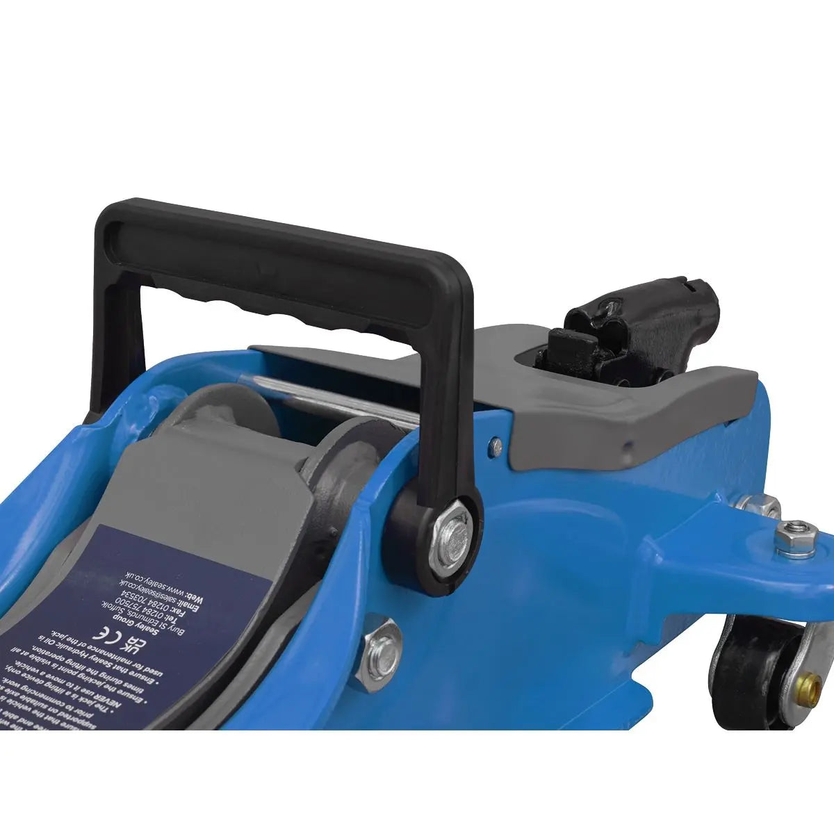 Sealey Trolley Jack 2tonne Low Entry Short Chassis - Blue  White Rose Tools