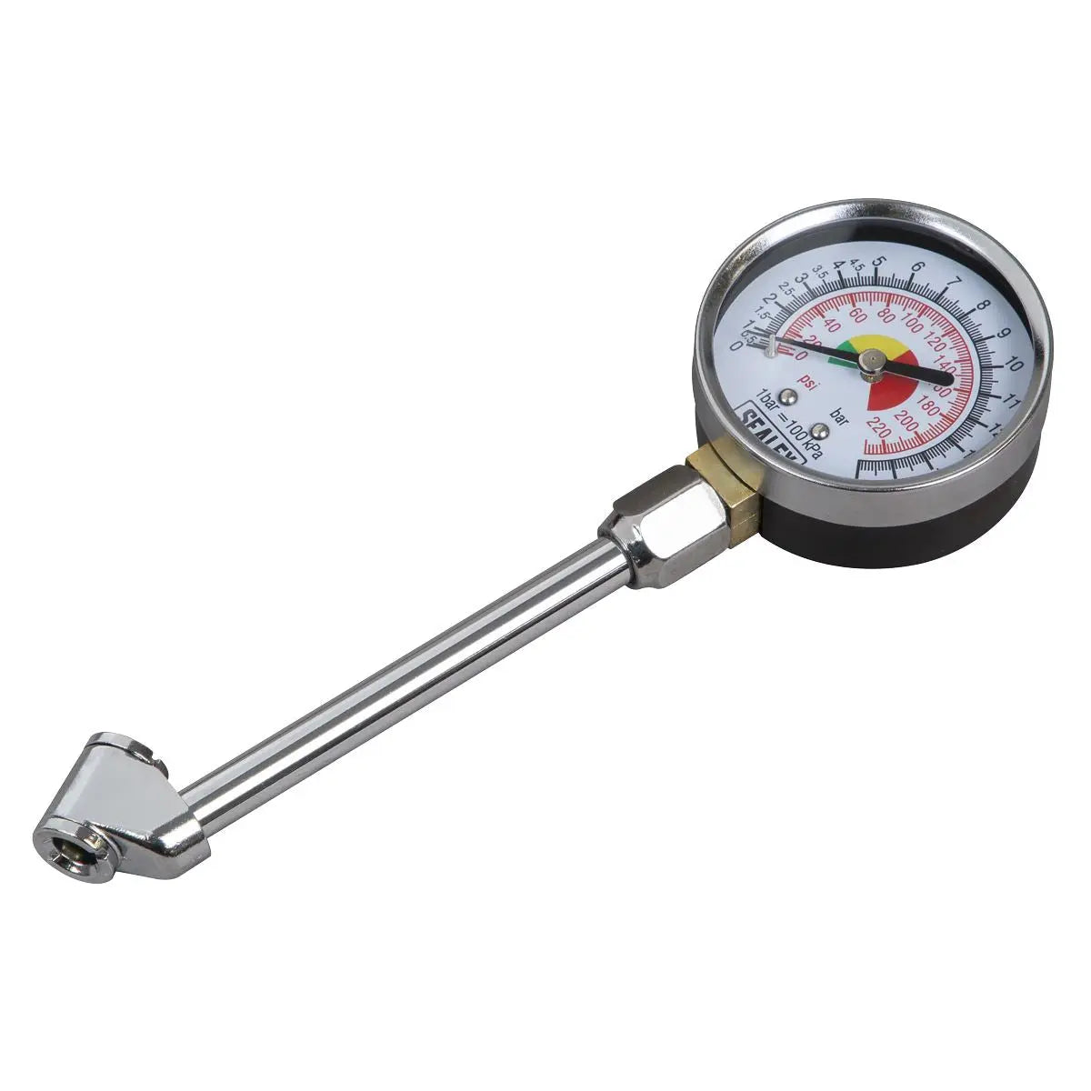Sealey Twin Connector Tyre Pressure Gauge 0-220psi 