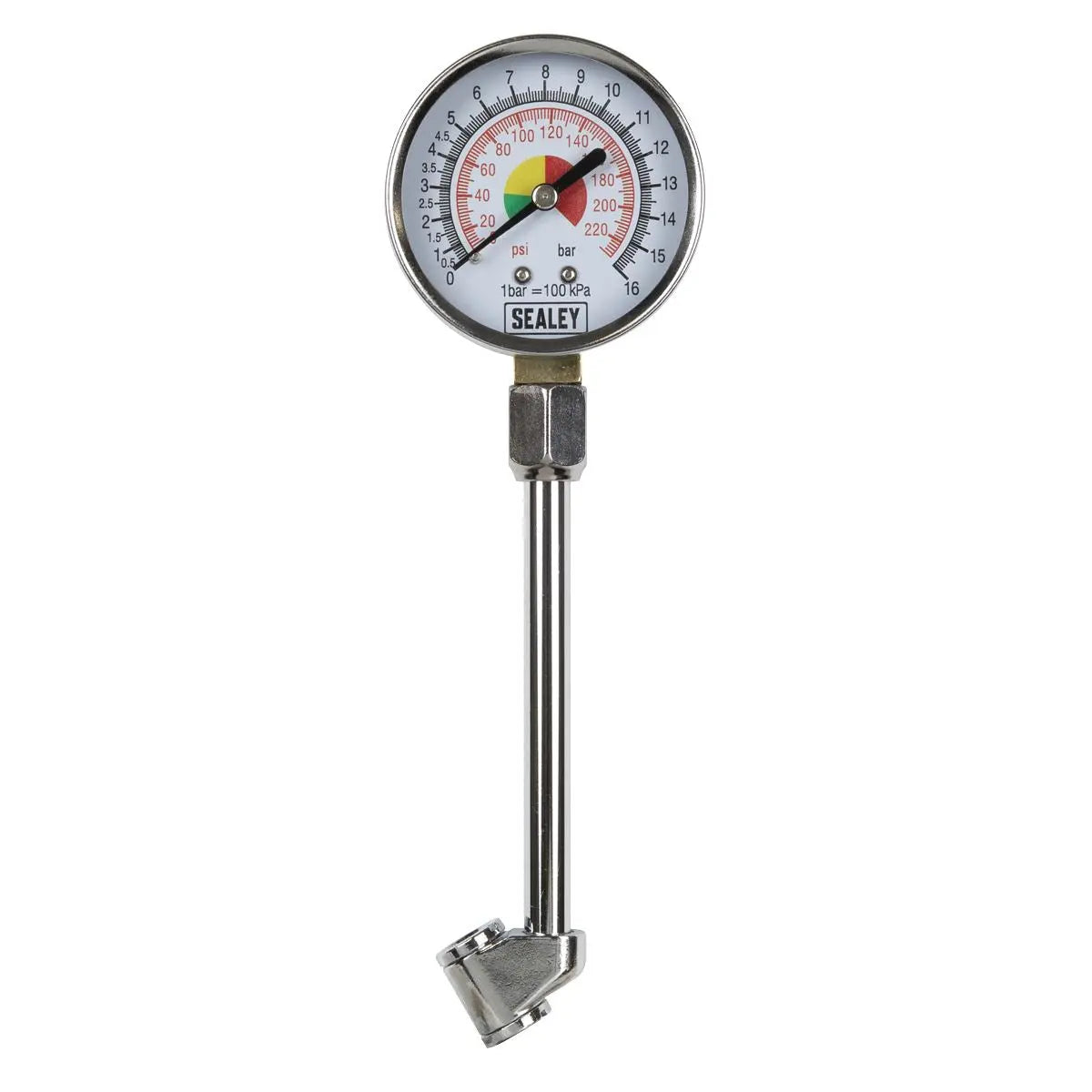 Sealey Twin Connector Tyre Pressure Gauge 0-220psi 
