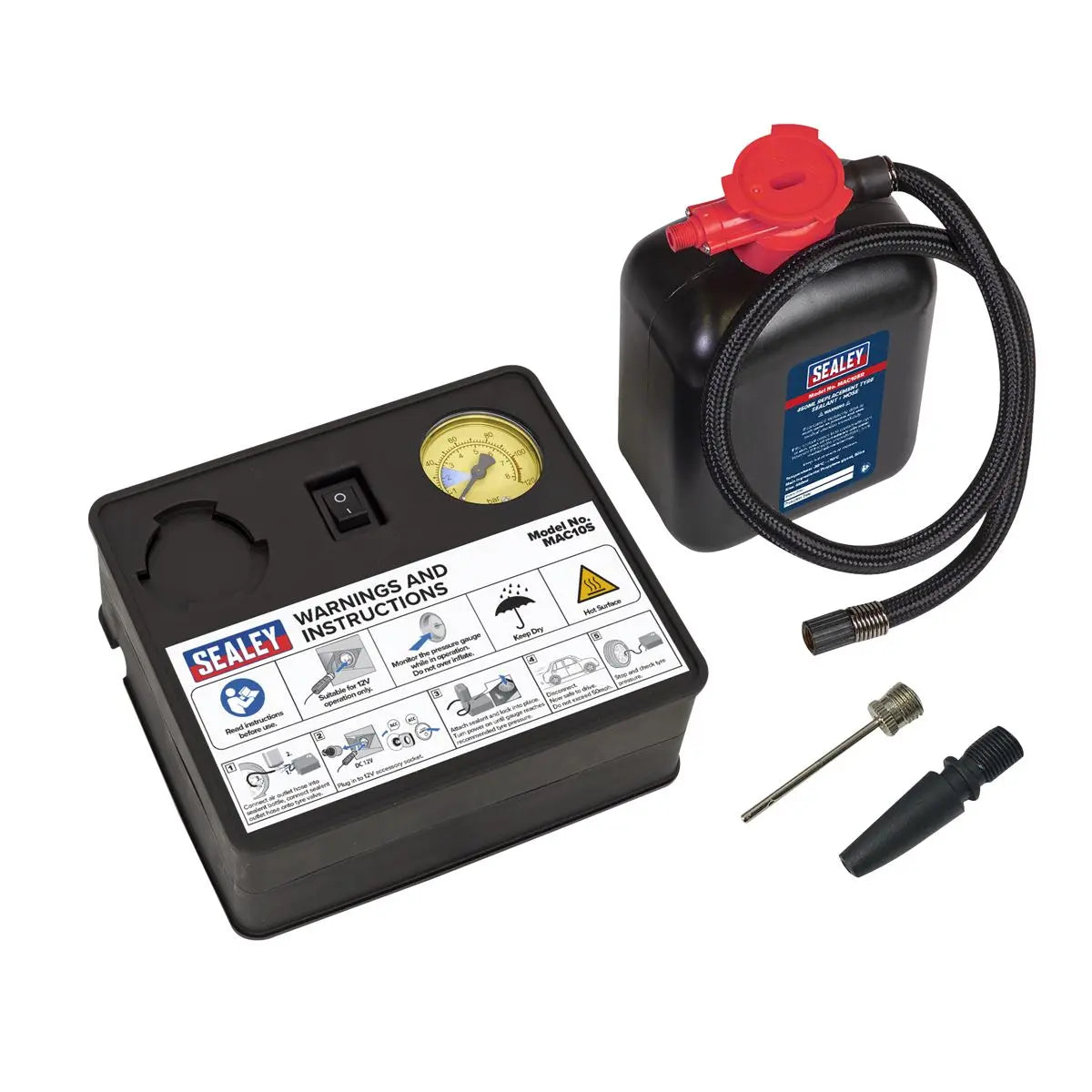 Sealey Tyre Inflator 12V & Emergency Puncture Sealant Kit 