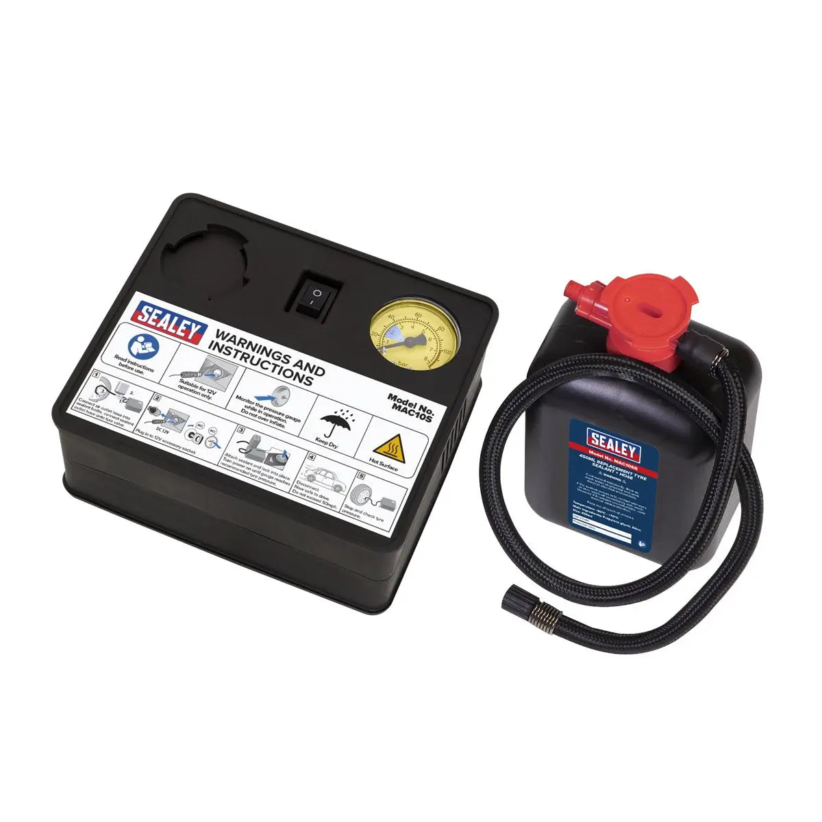 Sealey Tyre Inflator 12V & Emergency Puncture Sealant Kit 