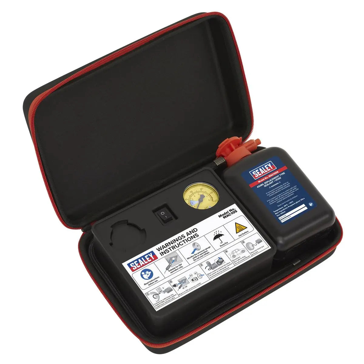 Sealey Tyre Inflator 12V & Emergency Puncture Sealant Kit 