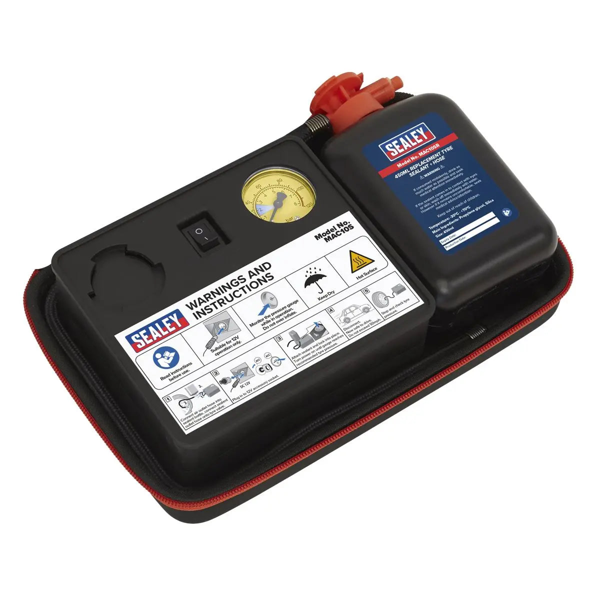 Sealey Tyre Inflator 12V & Emergency Puncture Sealant Kit 