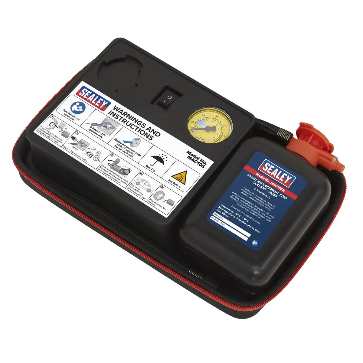 Sealey Tyre Inflator 12V & Emergency Puncture Sealant Kit 