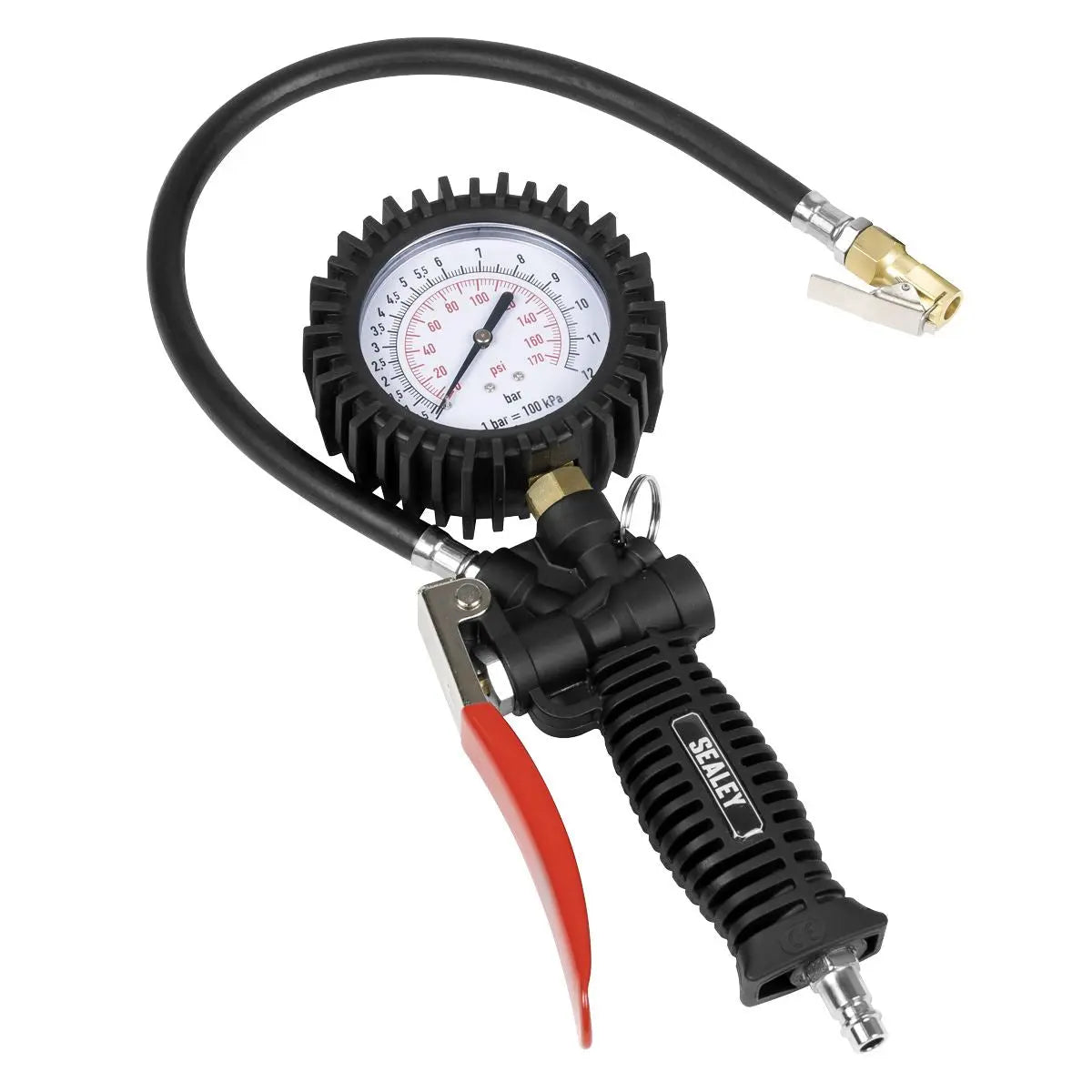 Sealey Tyre Inflator with Clip-On Connector  White Rose Tools