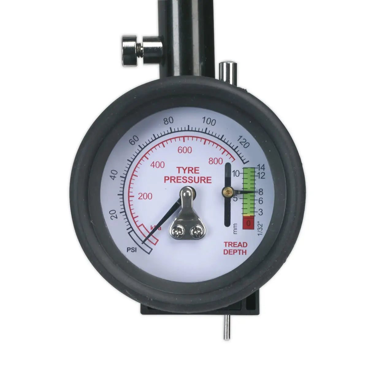 Sealey Tyre Pressure Gauge & Tyre Tread Depth Gauge - Flexible Hose 0-8bar(0-120psi) 