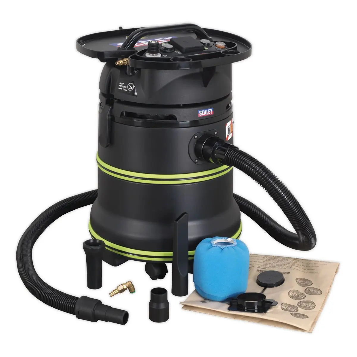 Sealey Vacuum Cleaner Industrial Dust-Free Wet/Dry 35L 1000W/230V Plastic Drum M-Class Self-Clean Filter 