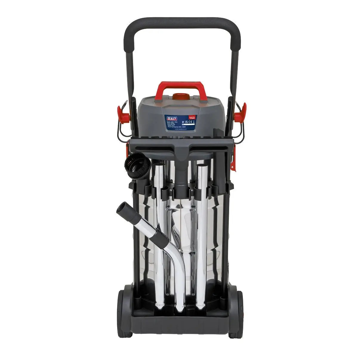 Sealey Vacuum Cleaner Industrial Dust-Free Wet/Dry 38L 1500W/230V Stainless Steel Drum M Class Filtration 