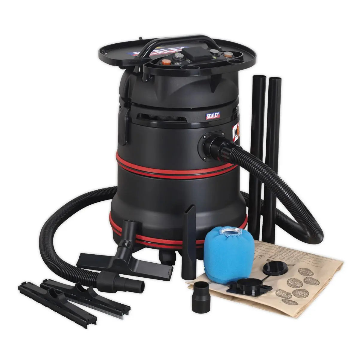 Sealey Vacuum Cleaner Industrial Wet/Dry 35L 1200W/230V Plastic Drum M Class Filtration Self-Clean Filter 