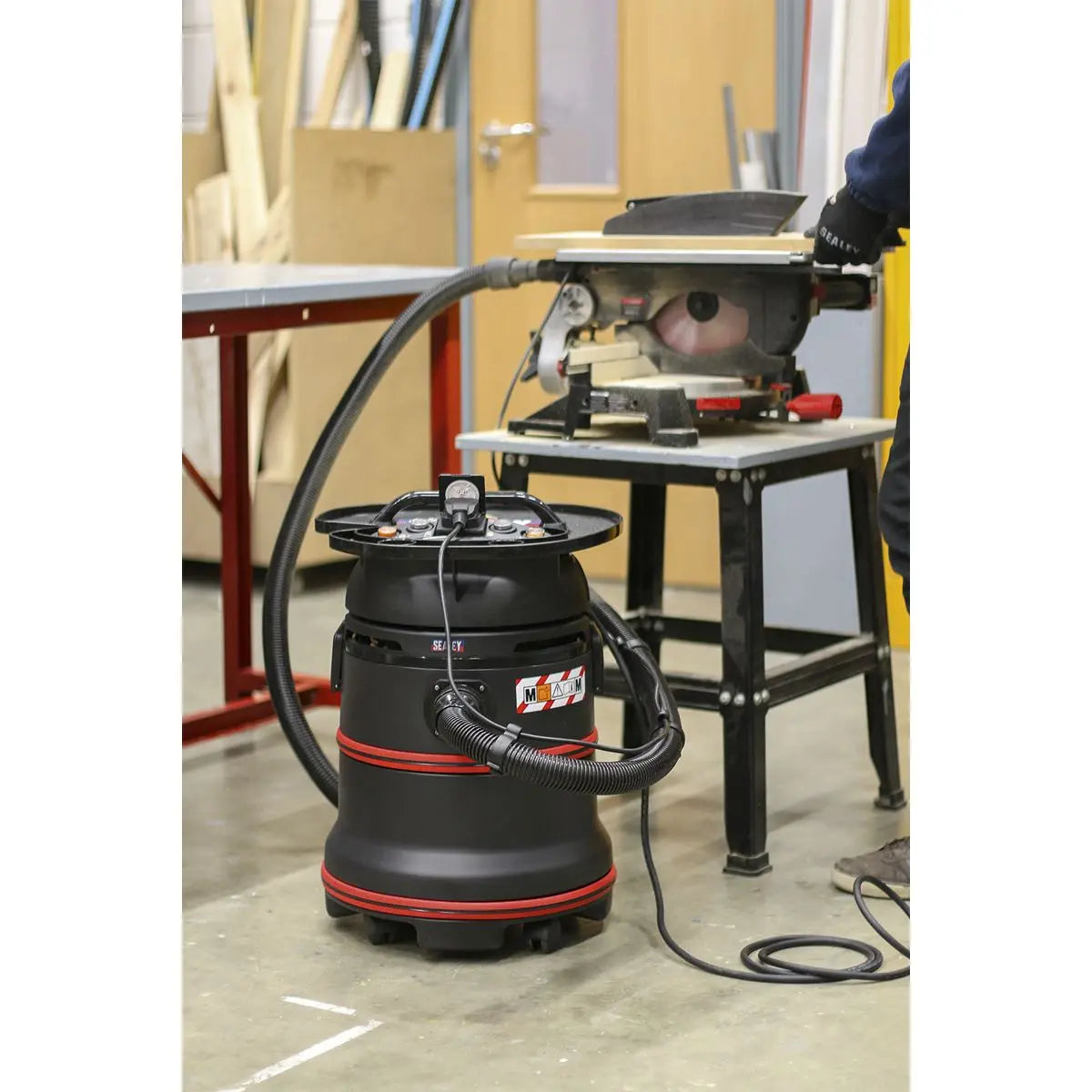 Sealey Vacuum Cleaner Industrial Wet/Dry 35L 1200W/230V Plastic Drum M Class Filtration Self-Clean Filter 