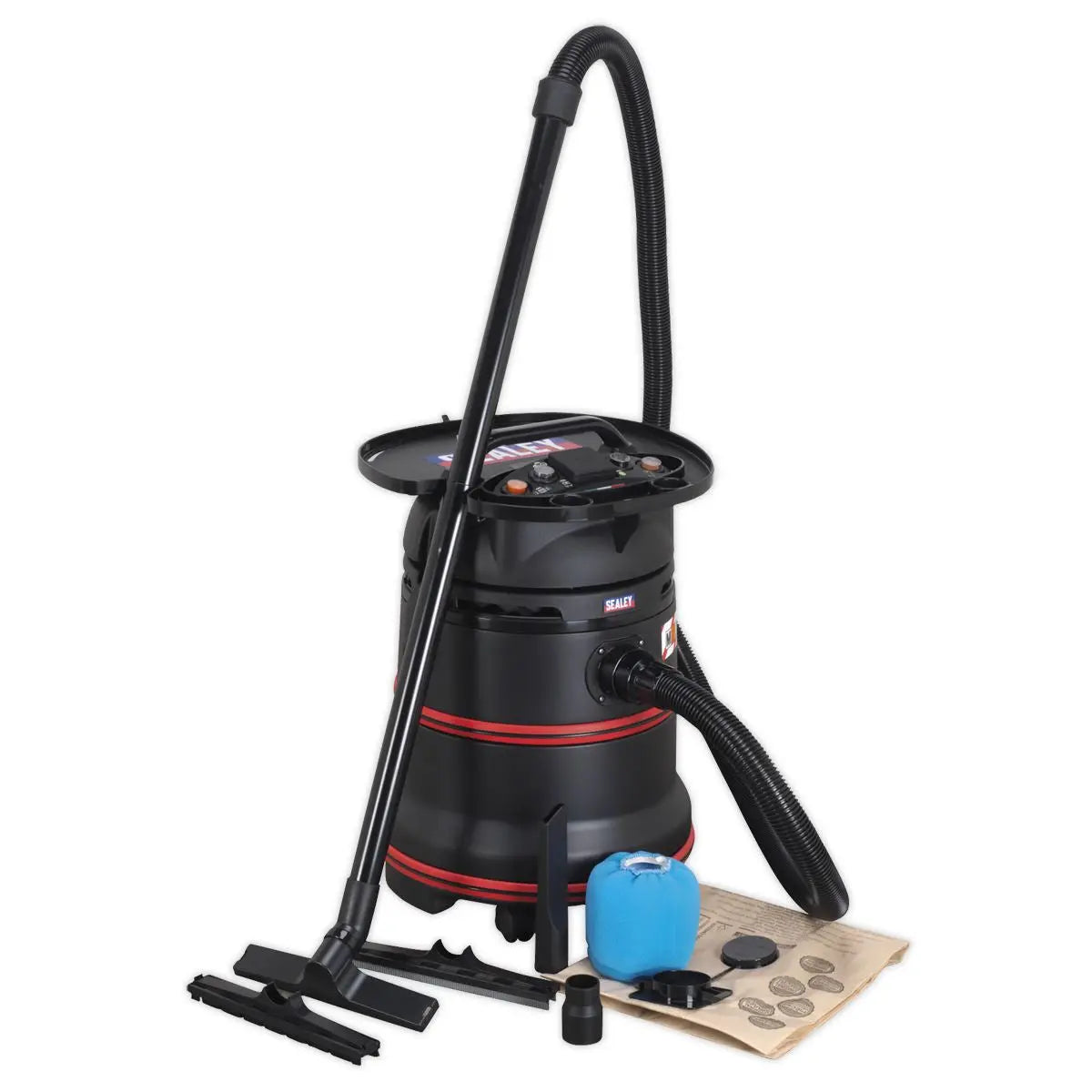 Sealey Vacuum Cleaner Industrial Wet/Dry 35L 1200W/230V Plastic Drum M Class Filtration Self-Clean Filter 