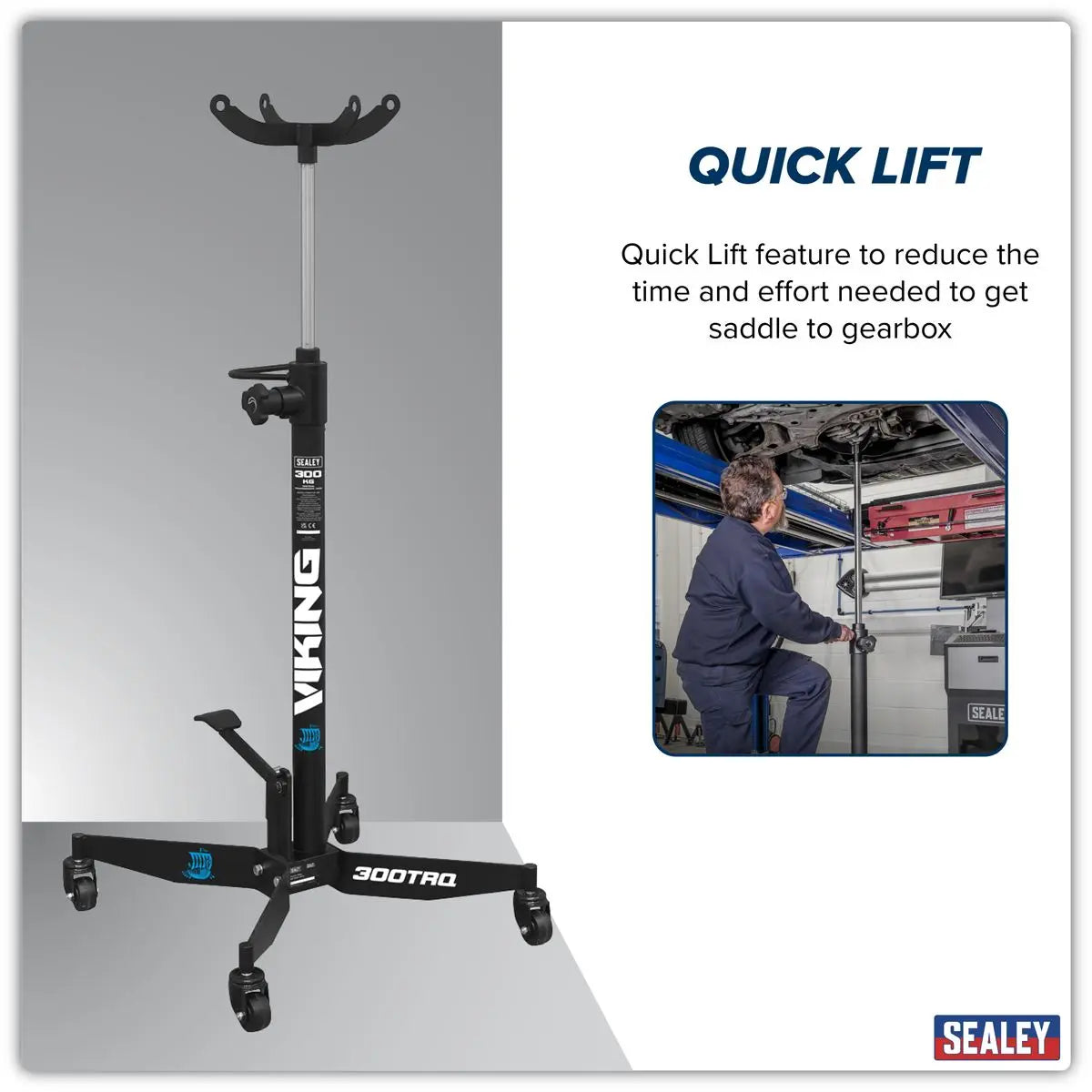 Sealey Vertical Quick Lift Transmission Jack 300kg  White Rose Tools