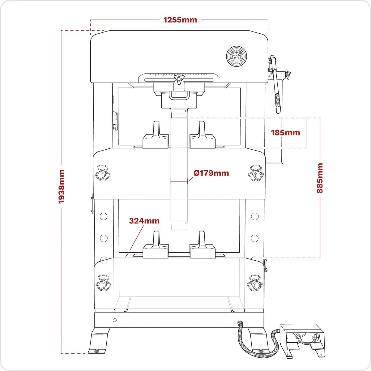 Sealey Viking Floor Type Air/Hydraulic Press with Sliding Ram & Foot Pedal 100 Tonne 
