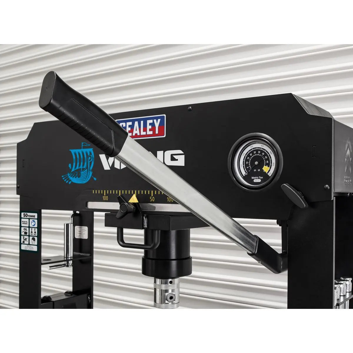 Sealey Viking Floor Type Air/Hydraulic Press with Sliding Ram & Foot Pedal 50 Tonne 
