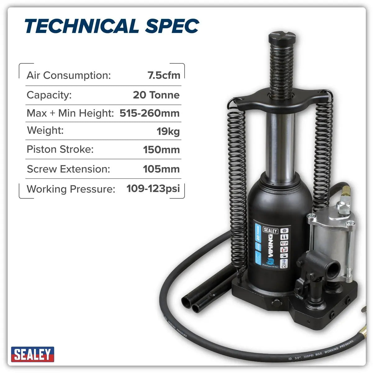 Sealey Viking Manual/Air Hydraulic Bottle Jack 20 Tonne  White Rose Tools