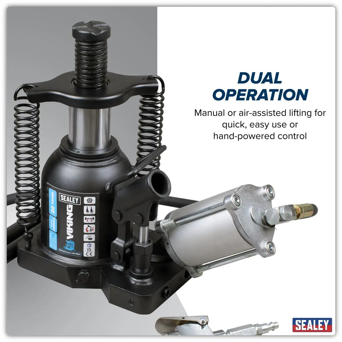 Sealey Viking Manual/Air Hydraulic Bottle Jack 20 Tonne  White Rose Tools