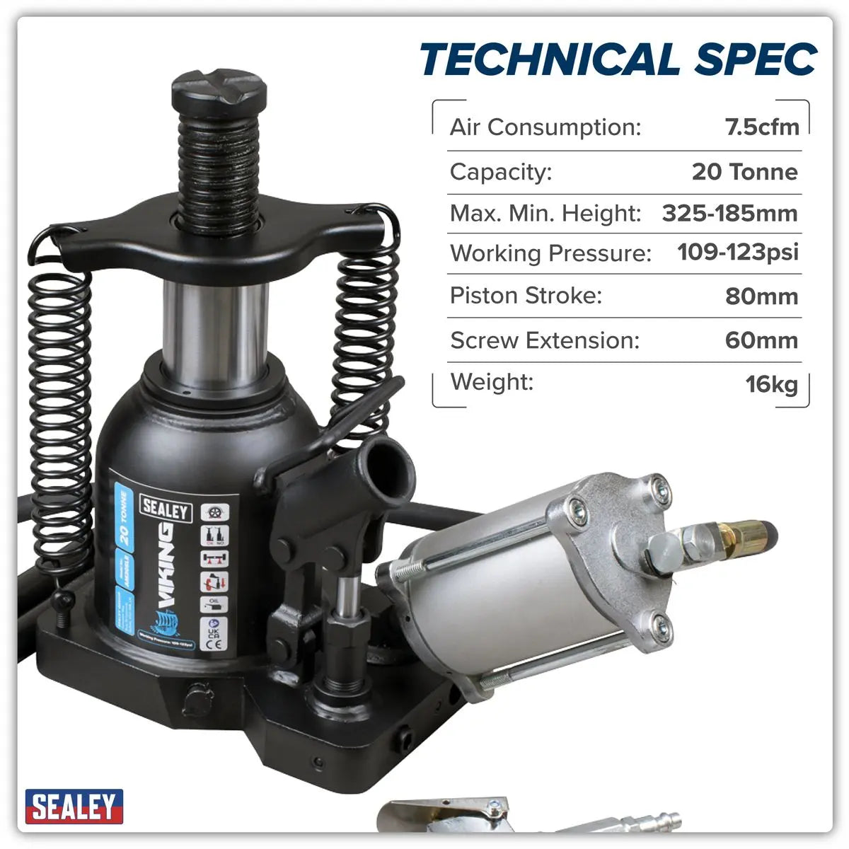 Sealey Viking Manual/Air Hydraulic Bottle Jack 20 Tonne  White Rose Tools