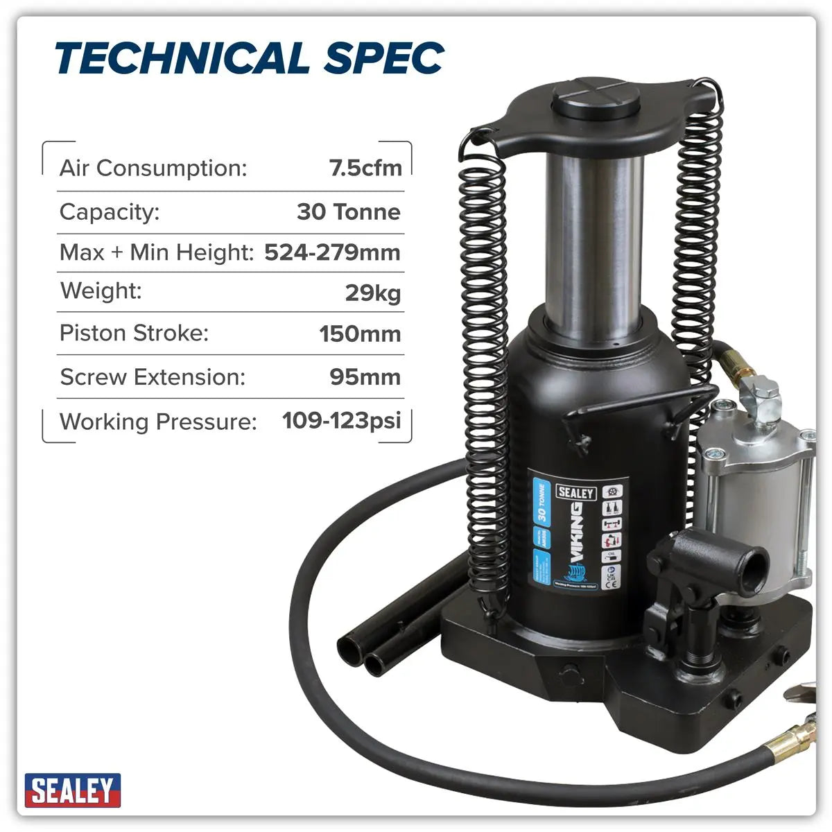 Sealey Viking Manual/Air Hydraulic Bottle Jack 30 Tonne  White Rose Tools