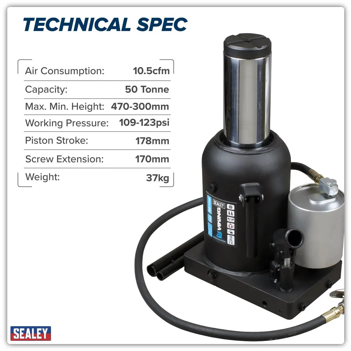 Sealey Viking Manual/Air Hydraulic Bottle Jack 50 Tonne  White Rose Tools