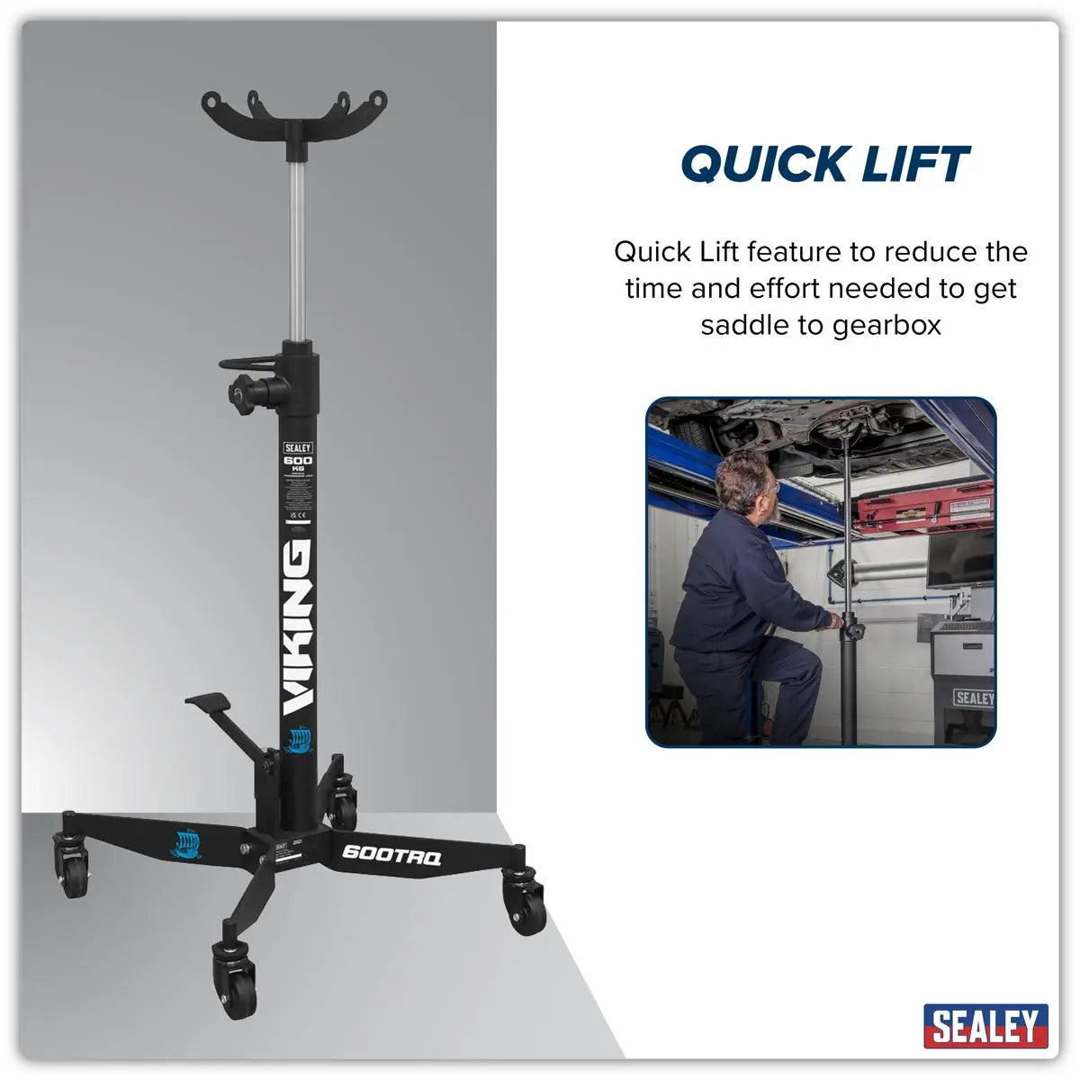 Sealey Viking Vertical Transmission Jack with Quick Lift 600kg - White Rose Tools