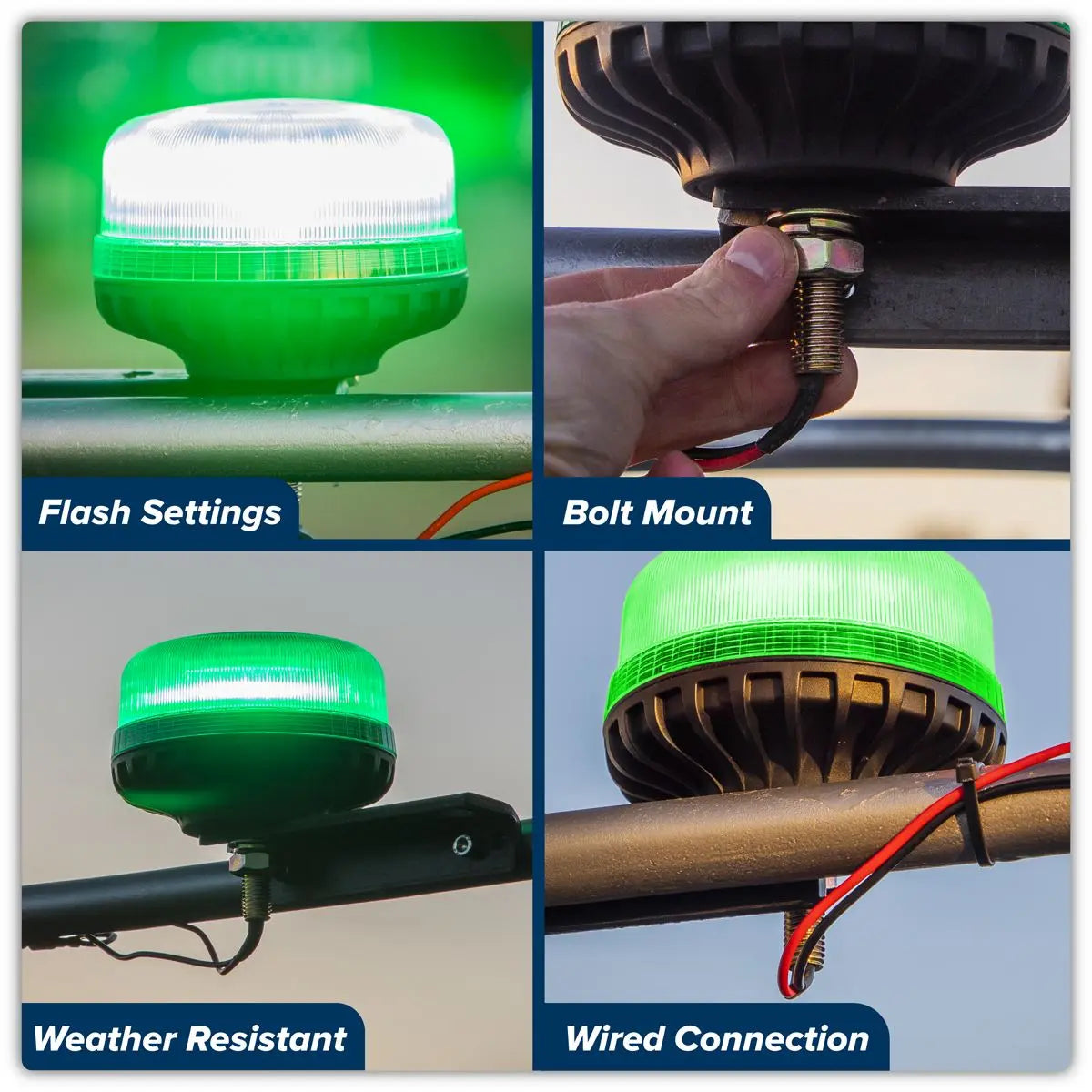Sealey Warning Beacon SMD LED 12/24V 12mm Bolt Fixing - Green  White Rose Tools