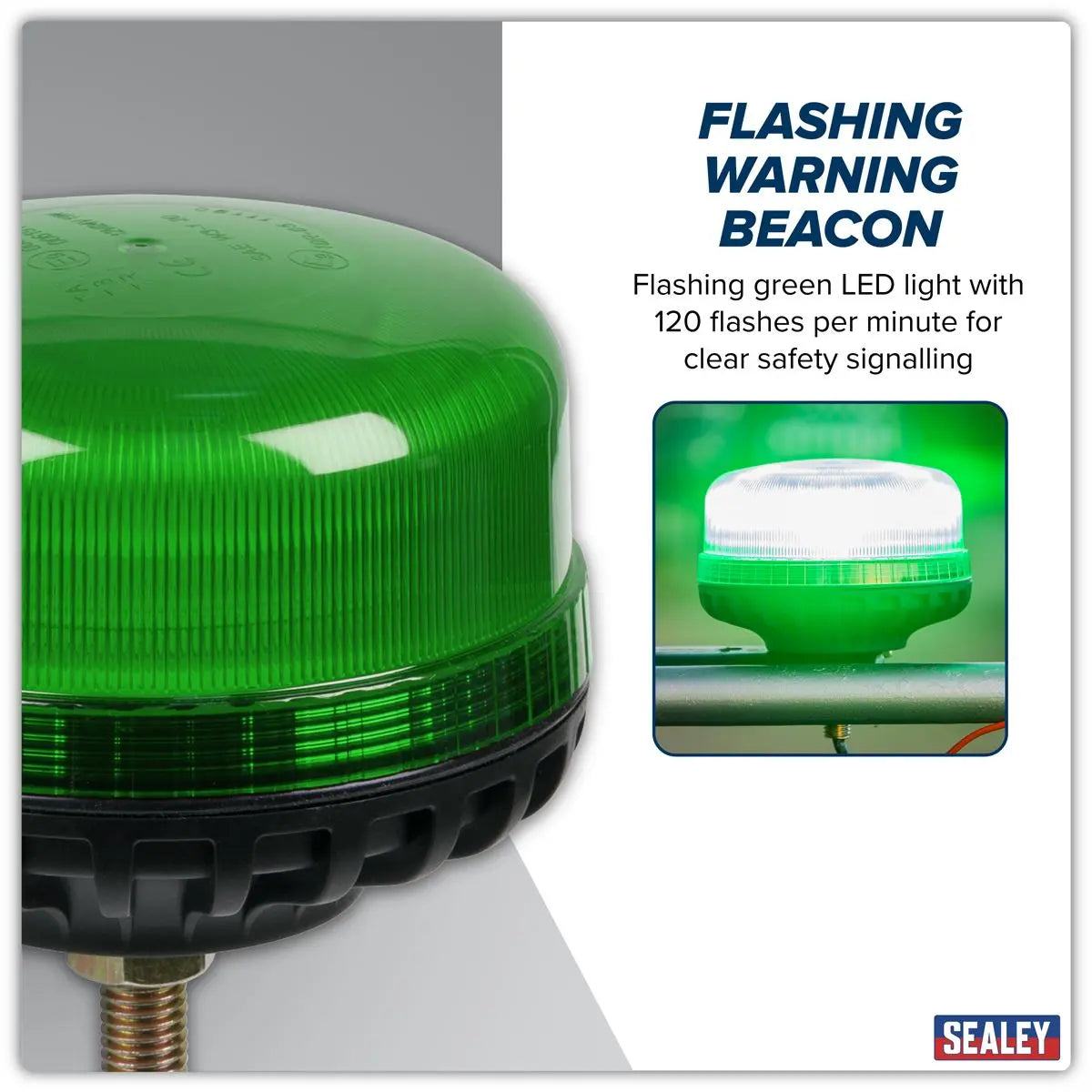 Sealey Warning Beacon SMD LED 12/24V 12mm Bolt Fixing - Green  White Rose Tools