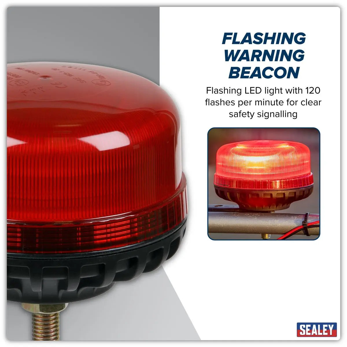 Sealey Warning Beacon SMD LED 12/24V 12mm Bolt Fixing - Red  White Rose Tools