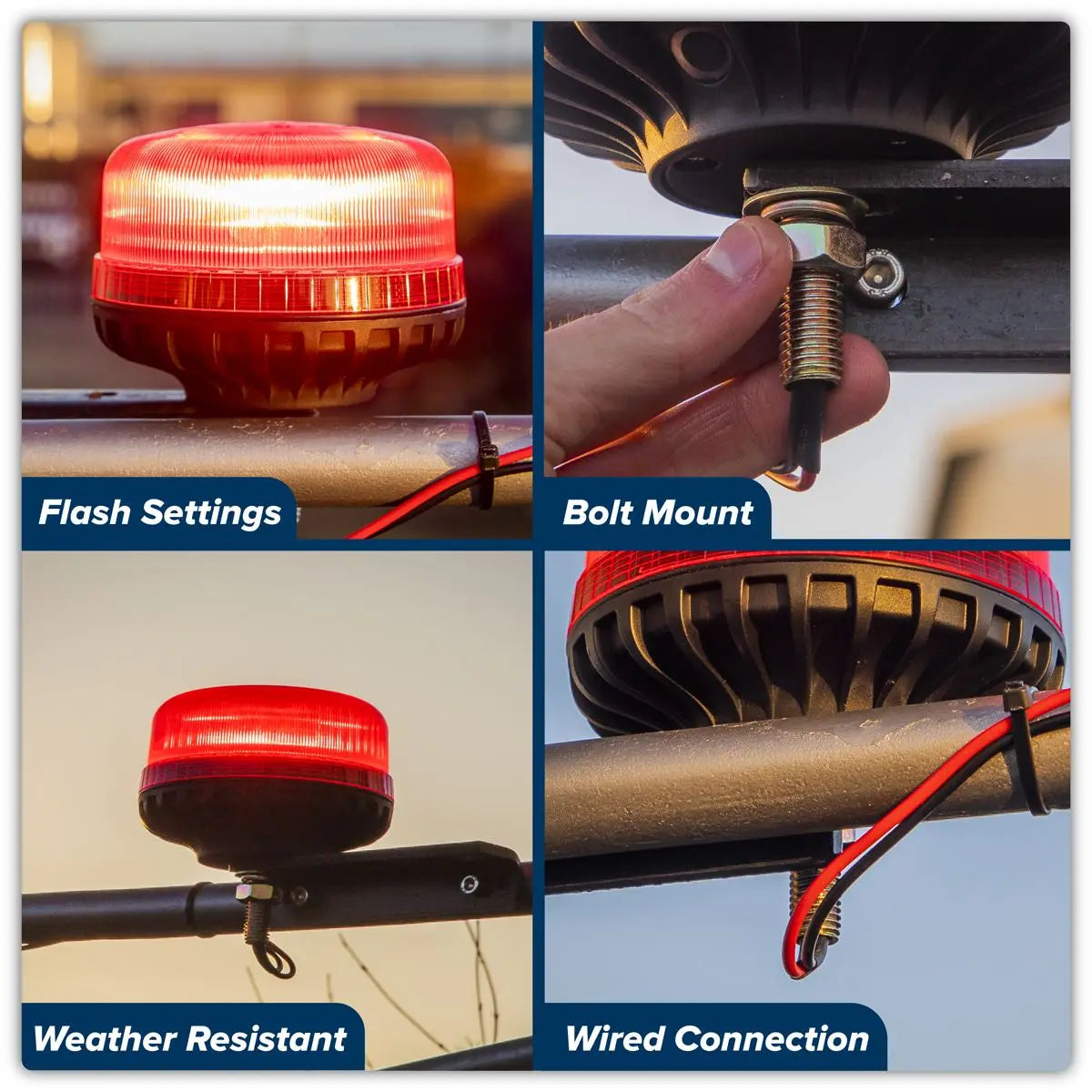 Sealey Warning Beacon SMD LED 12/24V 12mm Bolt Fixing - Red  White Rose Tools
