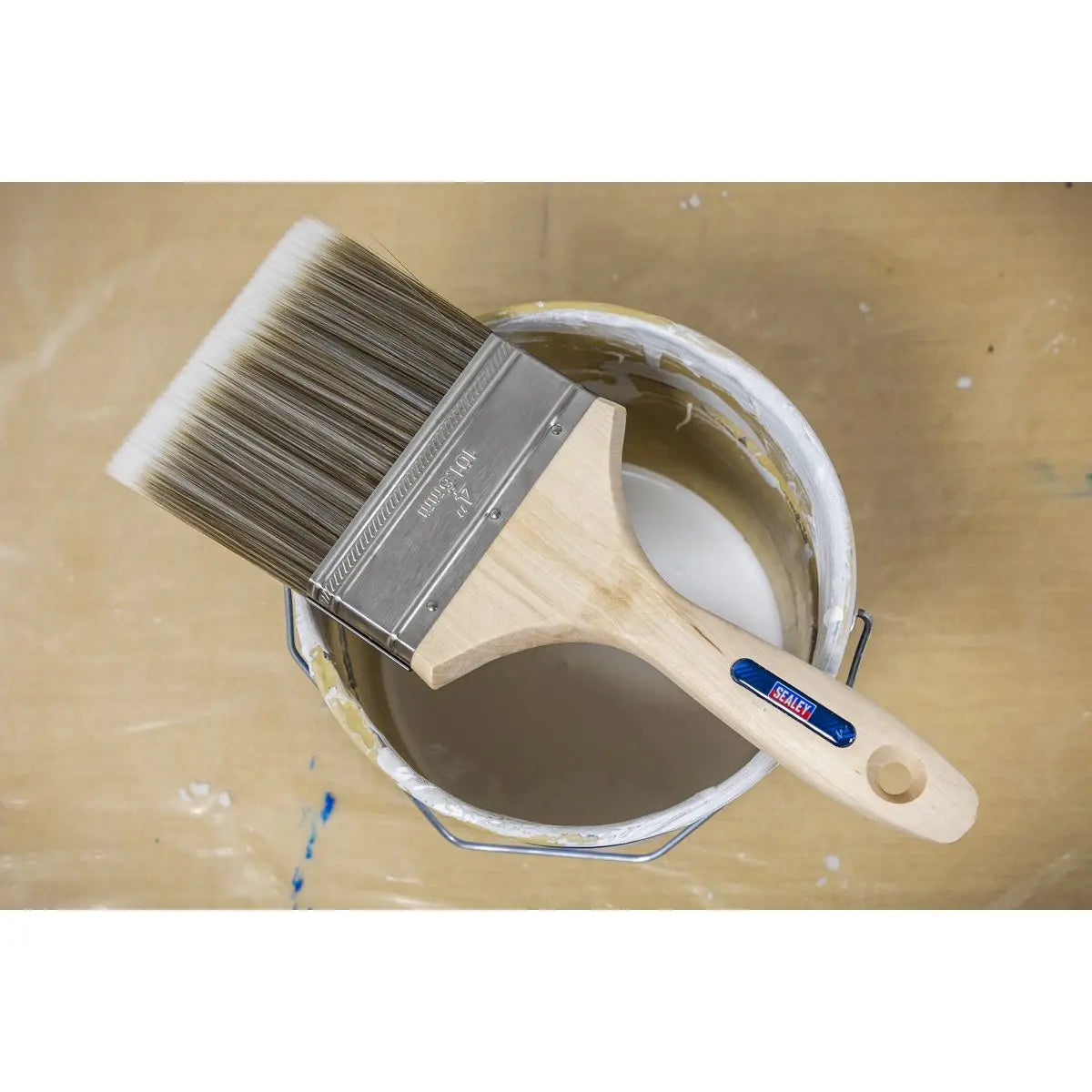Sealey Wooden Handle Paint Brush 100mm  White Rose Tools