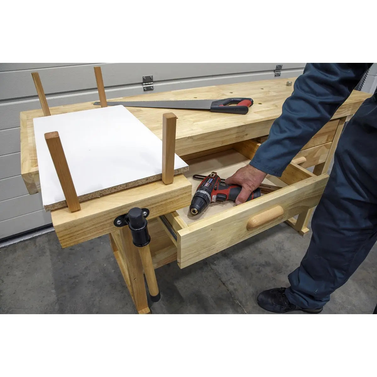Sealey Woodworking Bench with 4 Drawers  White Rose Tools