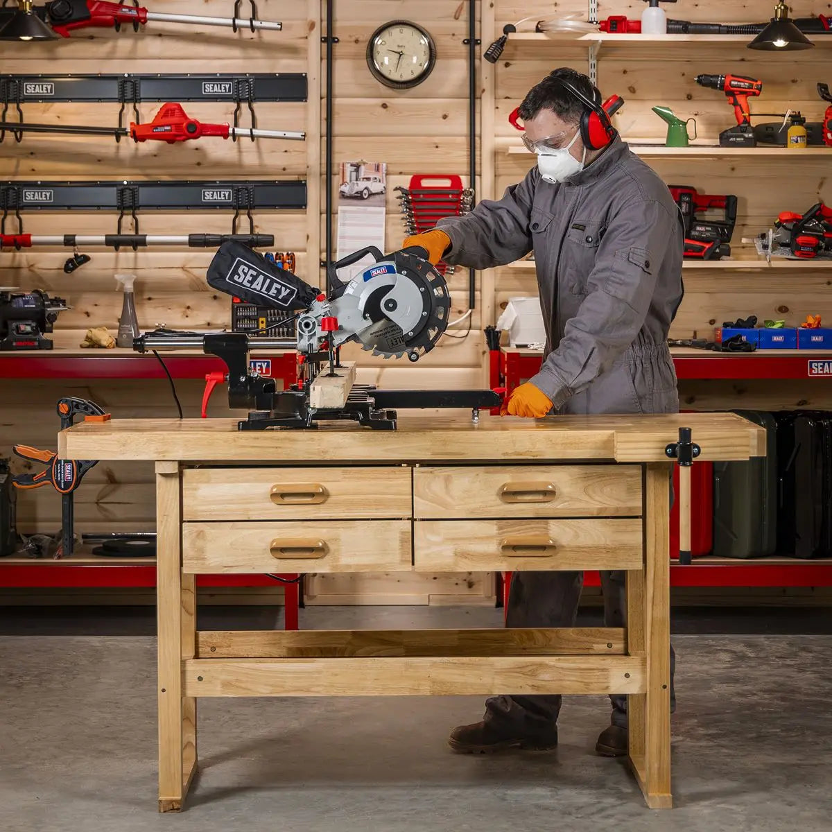 Sealey Woodworking Bench with 4 Drawers  White Rose Tools