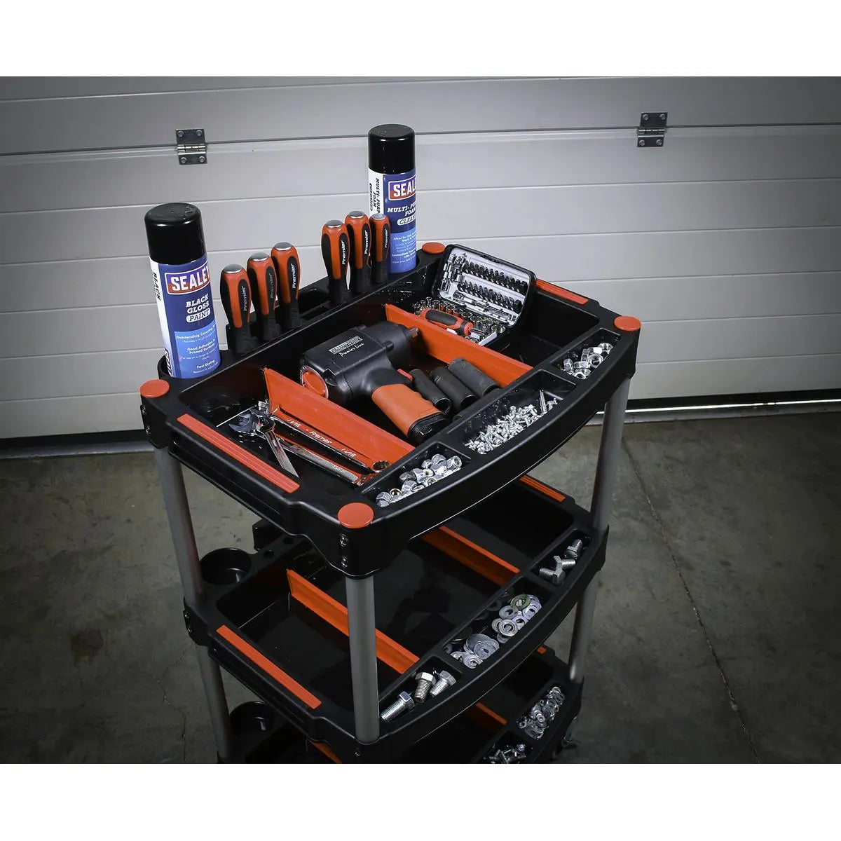 Sealey Workshop Trolley 3-Level Composite with Parts Storage 