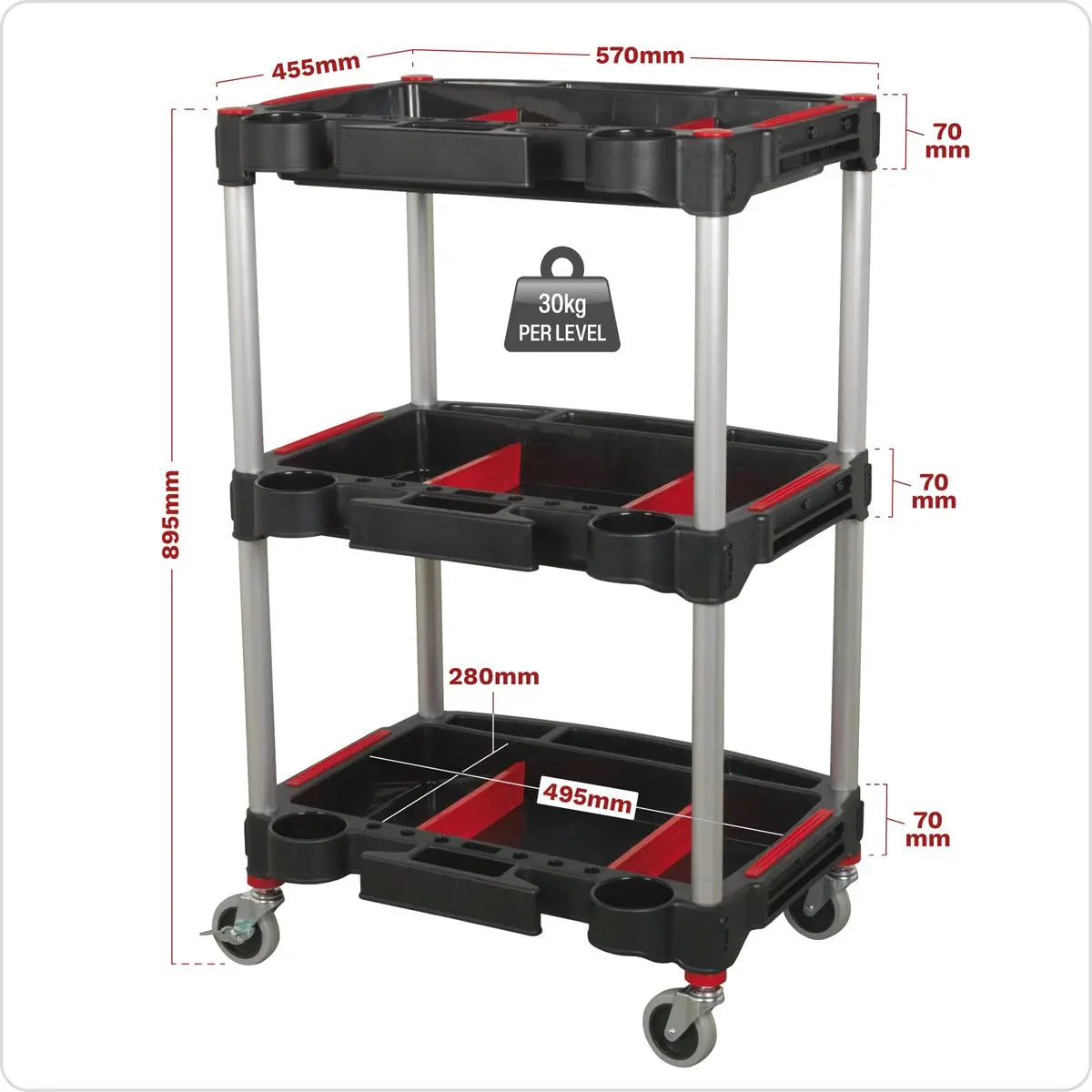 Sealey Workshop Trolley 3-Level Composite with Parts Storage 