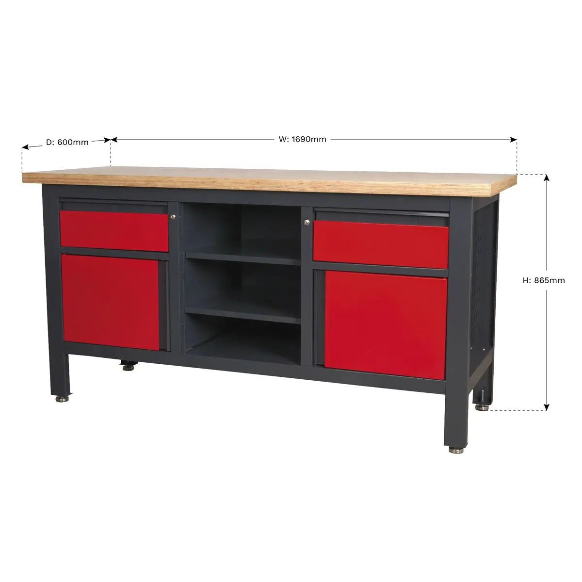 Sealey Workstation with 2 Drawers, 2 Cupboards & Open Storage 