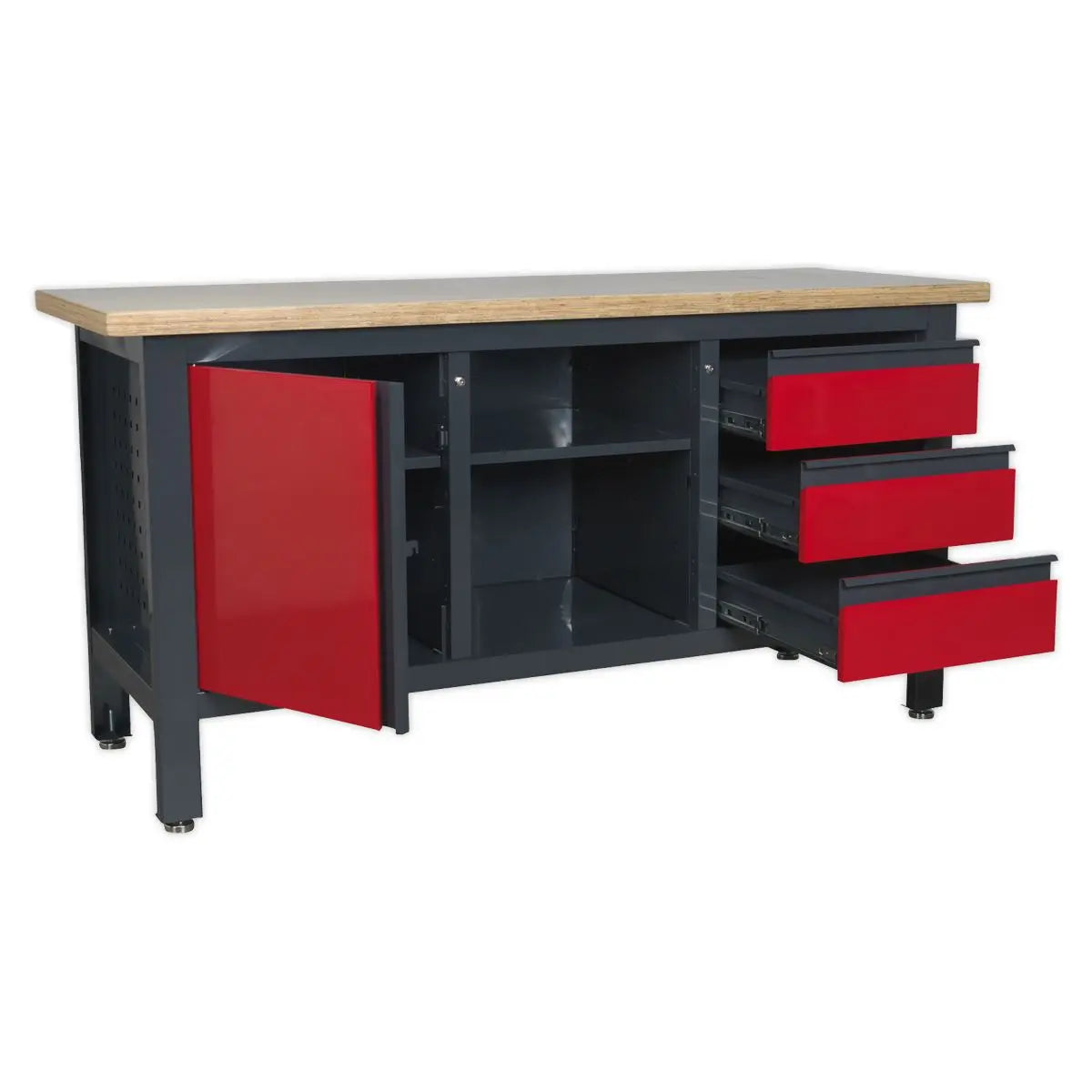Sealey Workstation with 3 Drawers, 1 Cupboard & Open Storage 
