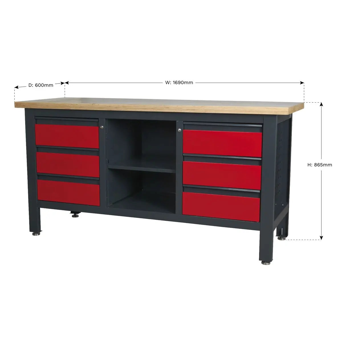 Sealey Workstation with 6 Drawers & Open Storage 