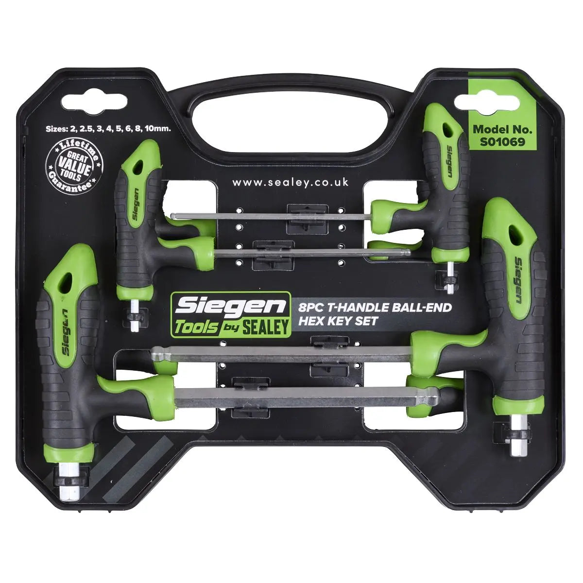 Siegen 8 Piece T-Handle Hex / Ball End Hex Key Set 2-10mm Wrench Allen Allan Alan 