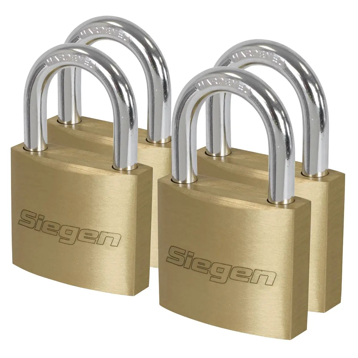 Siegen by Sealey Brass Body Padlock with Brass Cylinder Keyed Alike - Pack of 4 