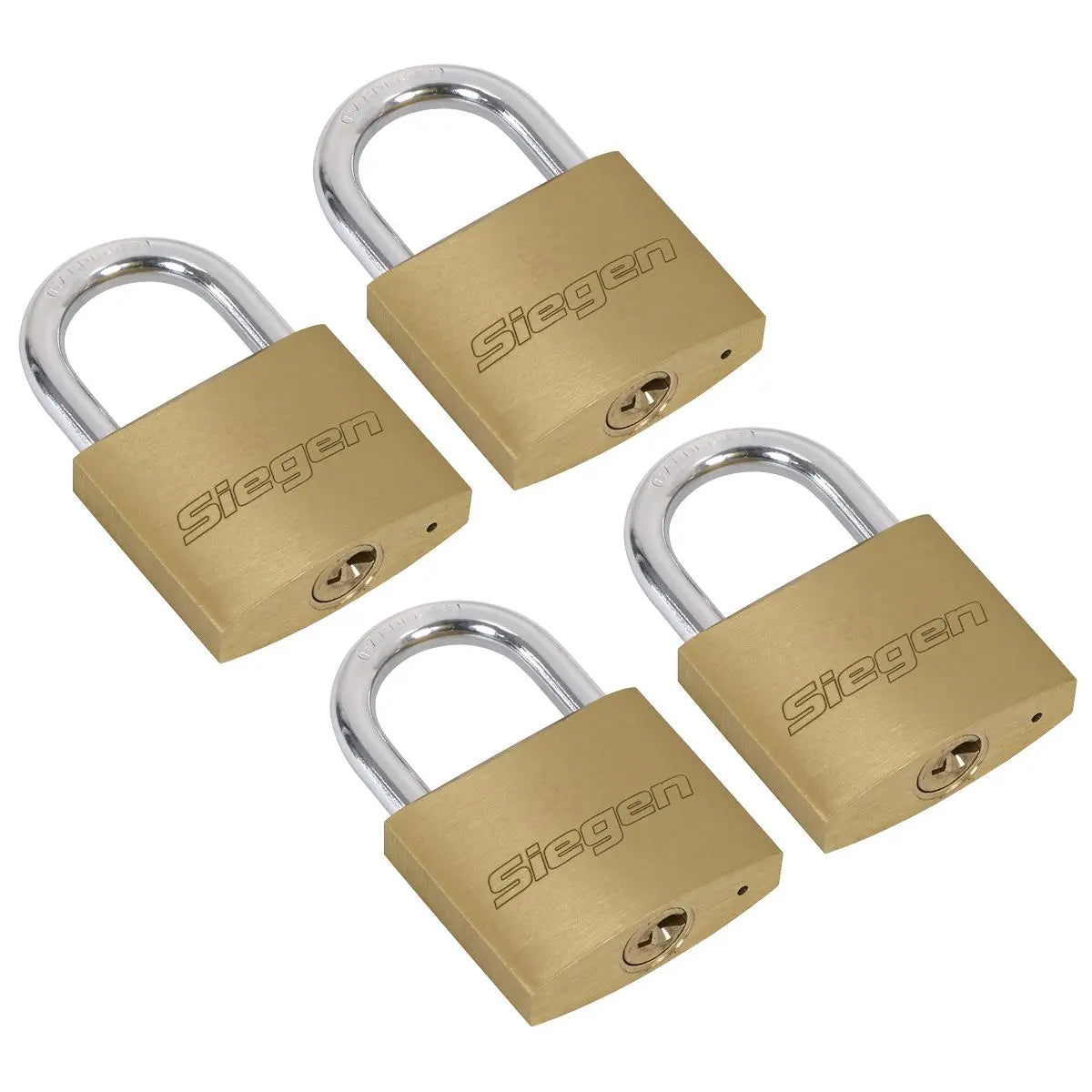 Siegen by Sealey Brass Body Padlock with Brass Cylinder Keyed Alike - Pack of 4 