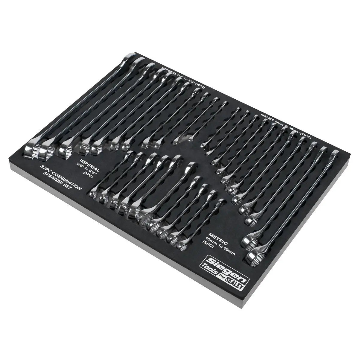 Siegen by Sealey Combination Spanner Set 32pc - Metric/Imperial  White Rose Tools