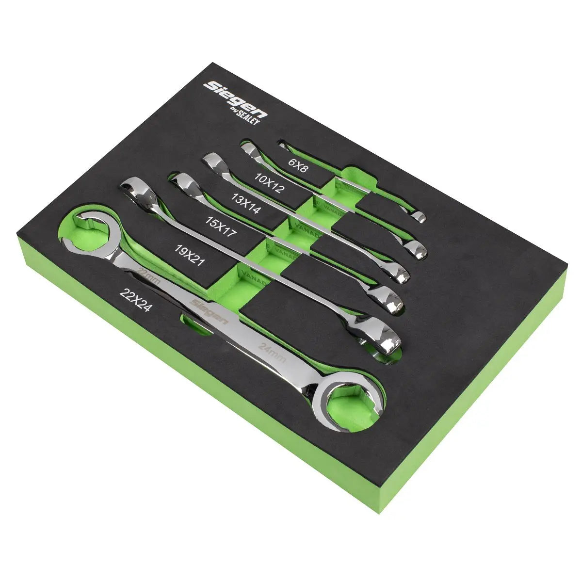 Siegen by Sealey Flare Nut Spanner Set in EVA Foam Tray 6pc  White Rose Tools